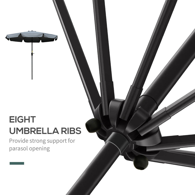 Outsunny 2.66M Patio Umbrella Garden Parasol Outdoor Sun Shade Table Umbrella With Ruffles 8 Sturdy Ribs Charcoal Grey
