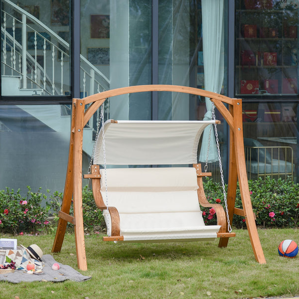 Wooden Porch A-Frame Swing Chair With Canopy and Cushion for Patio Garden Yard