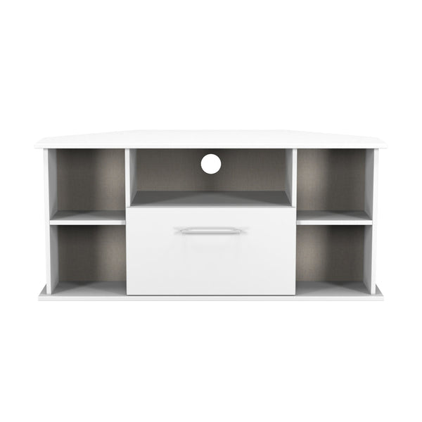 Worcester Corner Corner TV Unit White 5 Shelves 1 Drawer 110cm