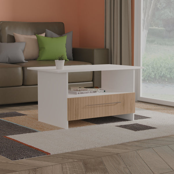 Worcester Coffee Table White & Light Oak 1 Shelf 1 Drawer 93cm