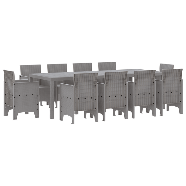 11 Piece Garden Dining Set Light Grey Poly Rattan