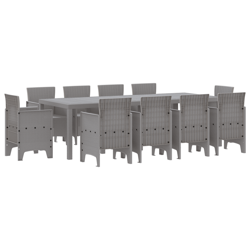 11 Piece Garden Dining Set Light Grey Poly Rattan