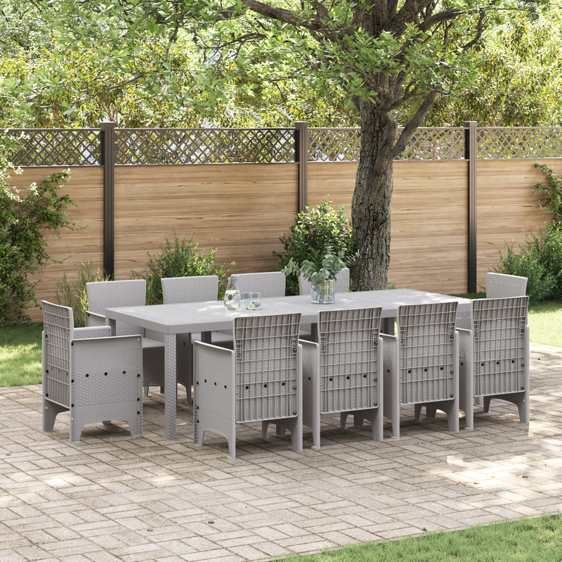 11 Piece Garden Dining Set Light Grey Poly Rattan