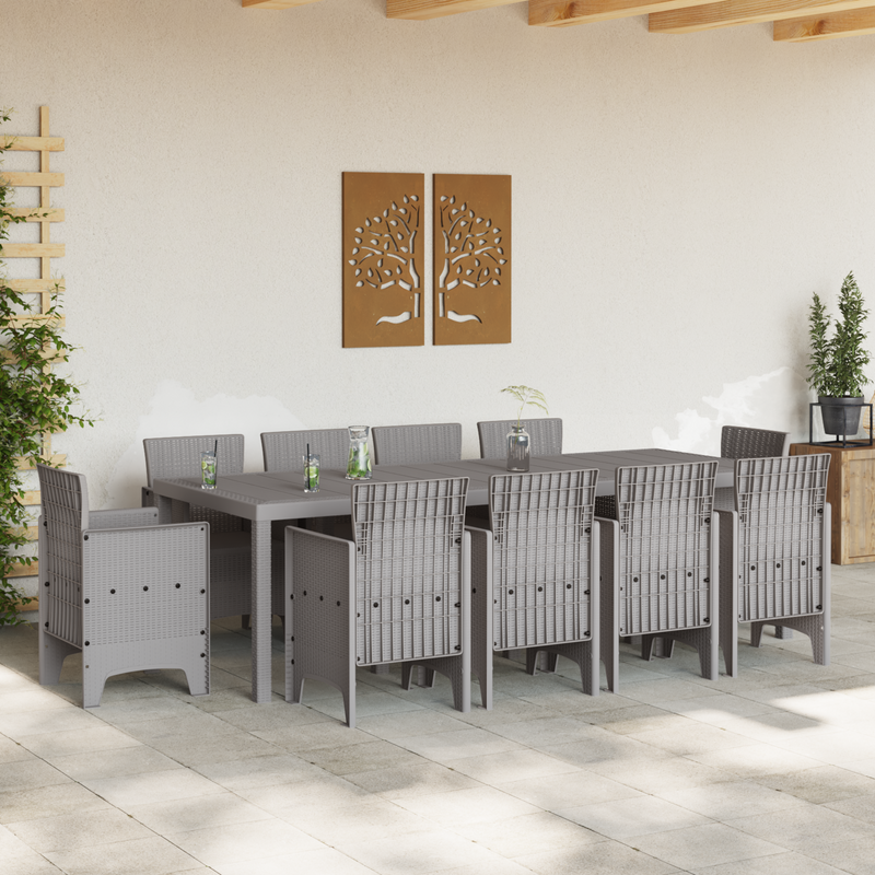 11 Piece Garden Dining Set Light Grey Poly Rattan