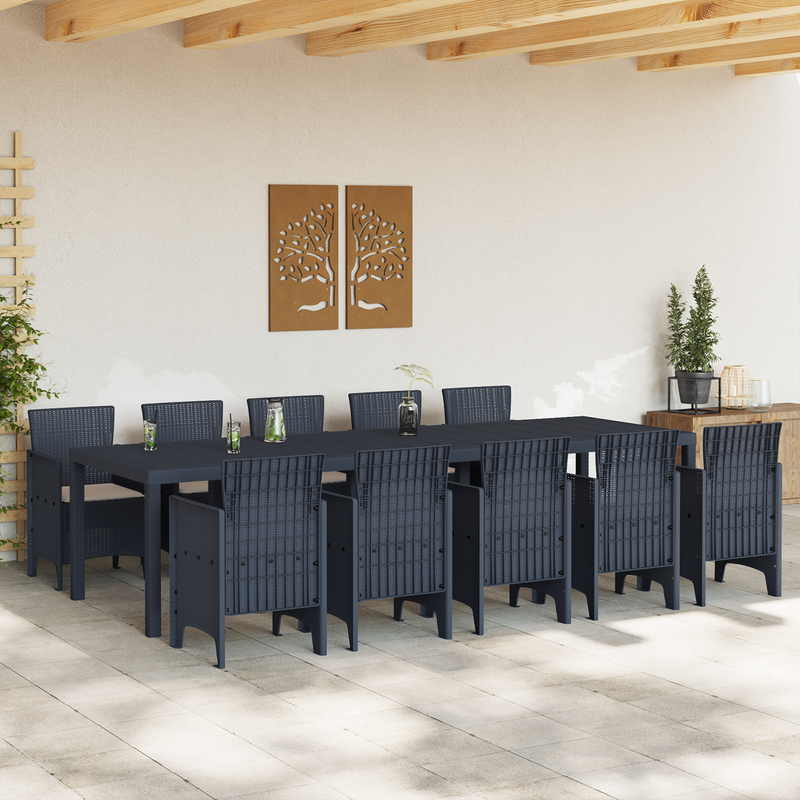 11 Piece Garden Dining Set with Cushions Anthracite Poly Rattan