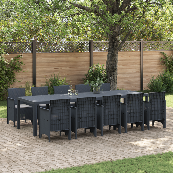 11 Piece Garden Dining Set with Cushions Anthracite Poly Rattan