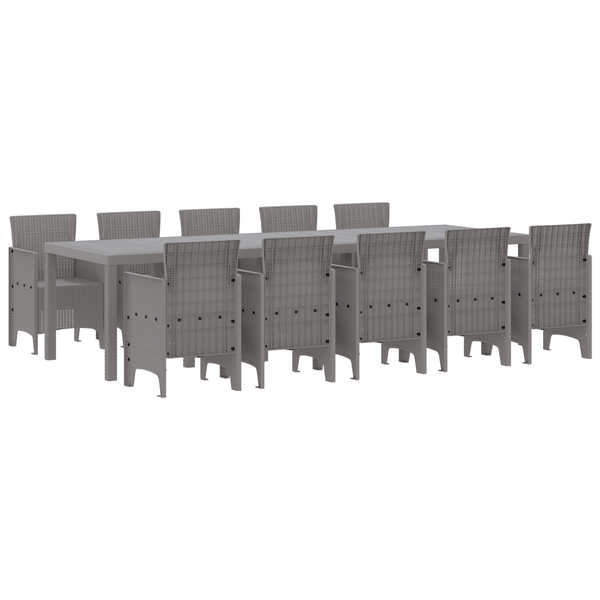 11 Piece Garden Dining Set Light Grey Poly Rattan