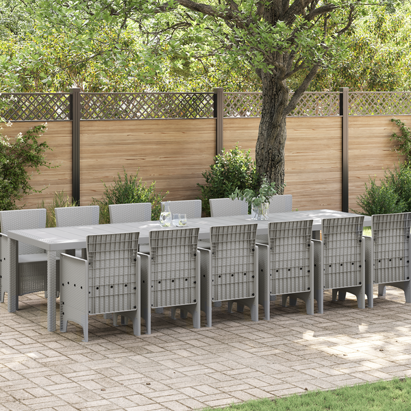 13 Piece Garden Dining Set Light Grey Poly Rattan