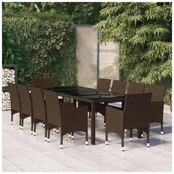 11 Piece Garden Dining Set Poly Rattan Brown